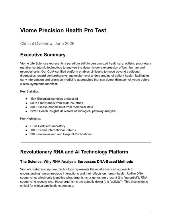Viome Pro — Precision Health Platform for Providers
